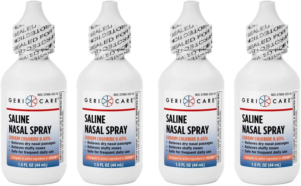 GeriCare Salina Pulverização nasal 1,5 FL OZ Hidratante Cloreto de Sódio 0,65% (Pacote de 4)