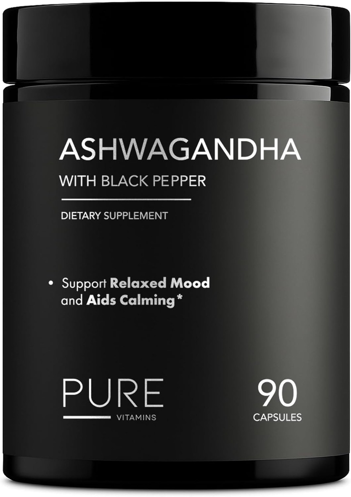 Orgânico Ashwagandha 1300mg com pimenta preta – Alivio de estresse natural e suporte energético – 90 Cápsulas Vegan – Humor e suplemento de suporte adrenal – Não-GMO, Made in USA