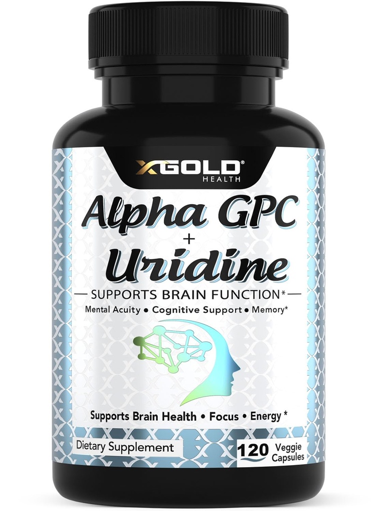 Alpha Gpc + Uridina 900mg – Nootrópico poderoso para aumentar o foco, memória, energia, humor e desempenho cognitivo – 120 cápsulas vegetarianas