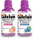 Bluebonnet Nutrition Líquido Citrato de cálcio Citrato de magnésio, Vitamina D3- Pacote de sabor de mirtilo e morango, 2 Garrafa de 16 Fl Oz Cada (32 Fl Oz Total)