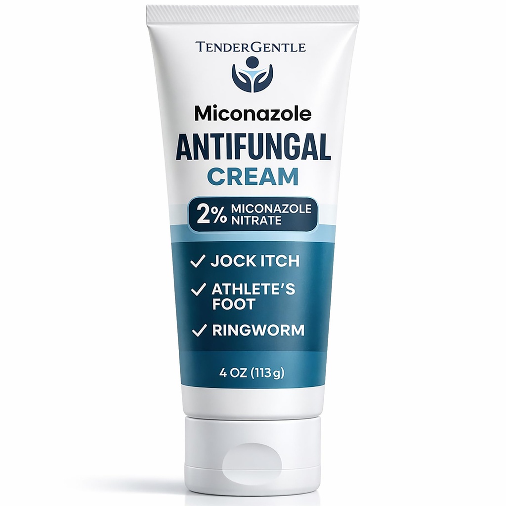 Miconazol Antifúngico Creme para Pele - 4 onças de Nitrato de Miconazol para Coceira de Jock, Pé de Atleta, Coceira e Ringworm