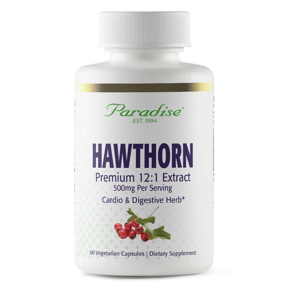 Paradise Herbs Hawthorn Berry, Extrato de espectro inteiro ativo, Super Potente, Ultra Pure, Vegan, Não-GMO, Gluten Free, 60 Cápsulas vegetarianas