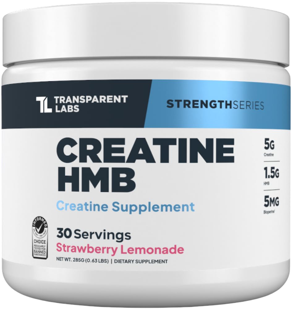Laboratório Transparente Creatina HMB - Creatina Monohidrato em pó com HMB para o crescimento muscular, aumento da força, aumento da saída de energia e melhoria do desempenho atlético - 30 Servings, Strawberry Limonada