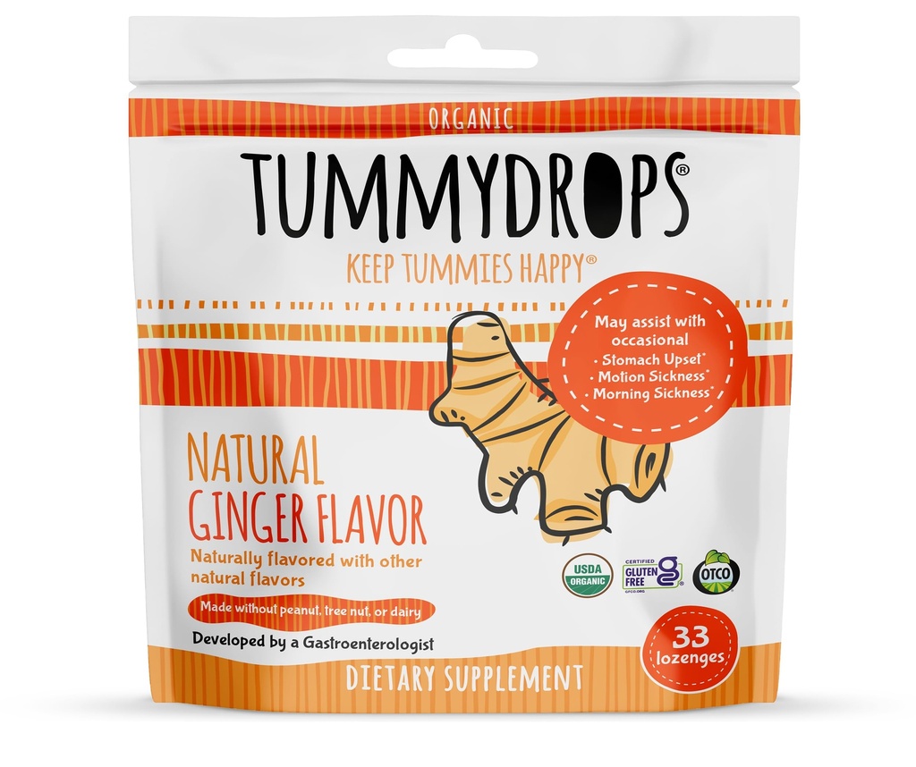 USDA Organic Natural Ginger Tummydrops, Gluten Free & Vegan, 33 Individualmente embrulhado gotas em um saco resealable