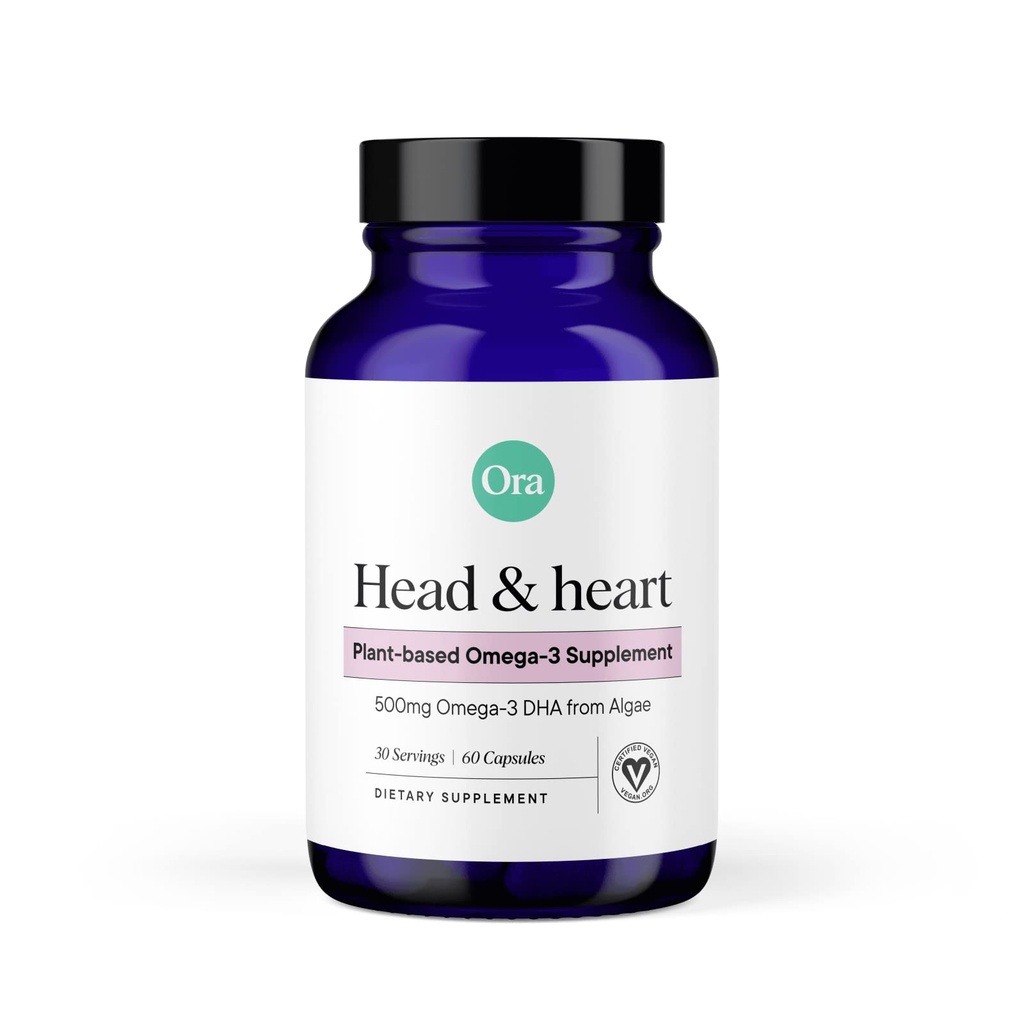 Ora Orgânico Vegan Omega 3 Suplemento - 500mg DHA para o cérebro, olho, e saúde do coração - Feito de algas sustentáveis - 60 Cápsulas