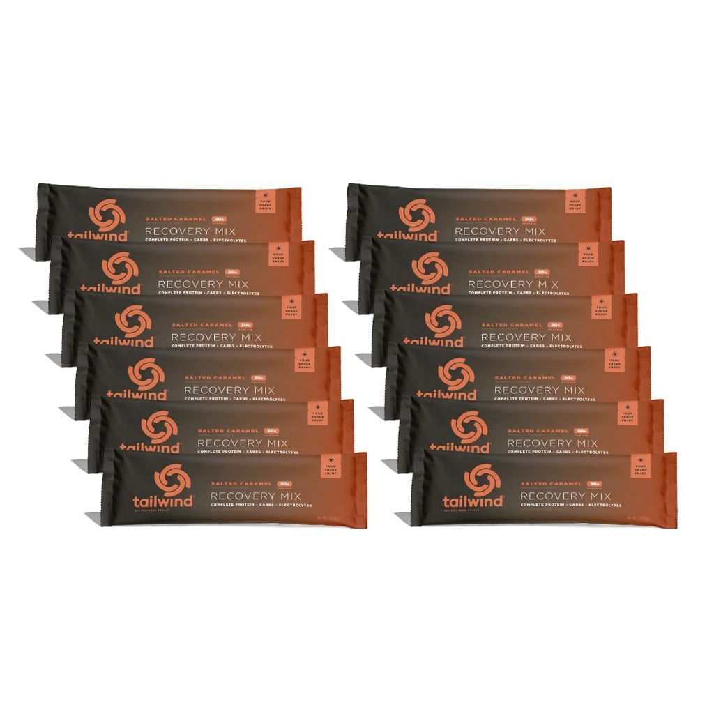 Mix de recuperação de nutrição de cauda, 20 gramas de proteína completa, carboidratos, e eletrólitos mistura de bebida em pó para pós-trabalho, livre de glúten, soja, e leite, Vegan, 12 Servings, caramelo salgado