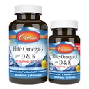 Carlson - Elite Omega-3 Plus D & K, 700 mg Omega-3s + D3 & K2, função, saúde óssea e suporte imunológico, limão, 60+30 Softgel
