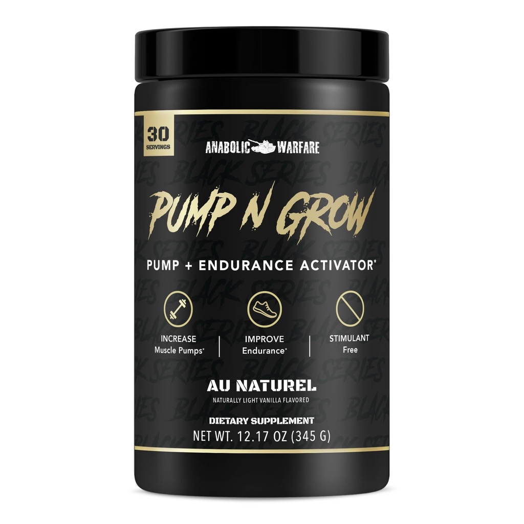 Pump-N-Grow Muscle Pump Supplement Caffeine Free Pre Treino com L-Citrulina, L-Arginina, Beta-Alanine (Au Naturel – 30 Servings)