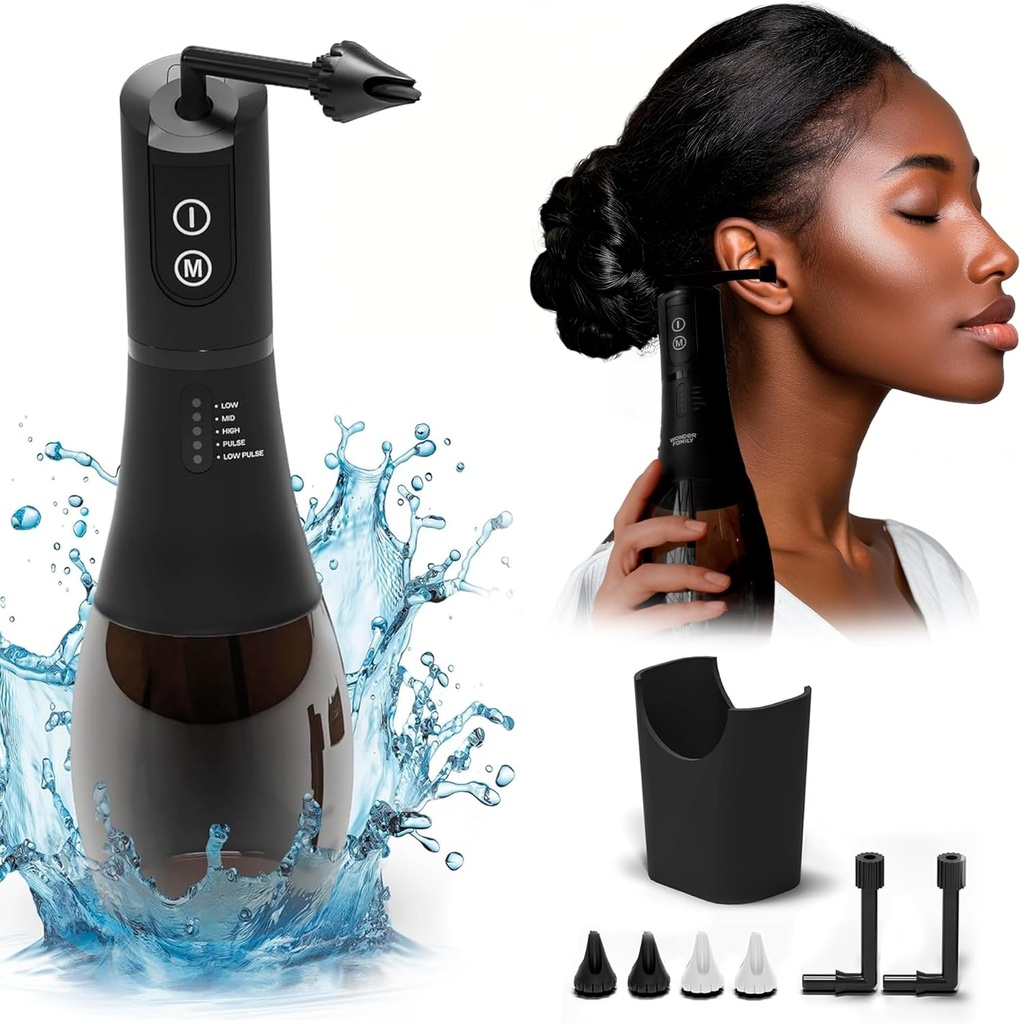 Kit de remoção de cera de ouvido FSA HSA Kit de Limpeza Elegível e Orelha - 5 Modos de Pressão, Temporizador - Seguro e Fácil de Usar - Kit de Irrigação de Ouvido com 4 bicos, Bacia de Lavagem, Cabo, Saco de Armazenamento - Remoção de cera de ouvido IPX7