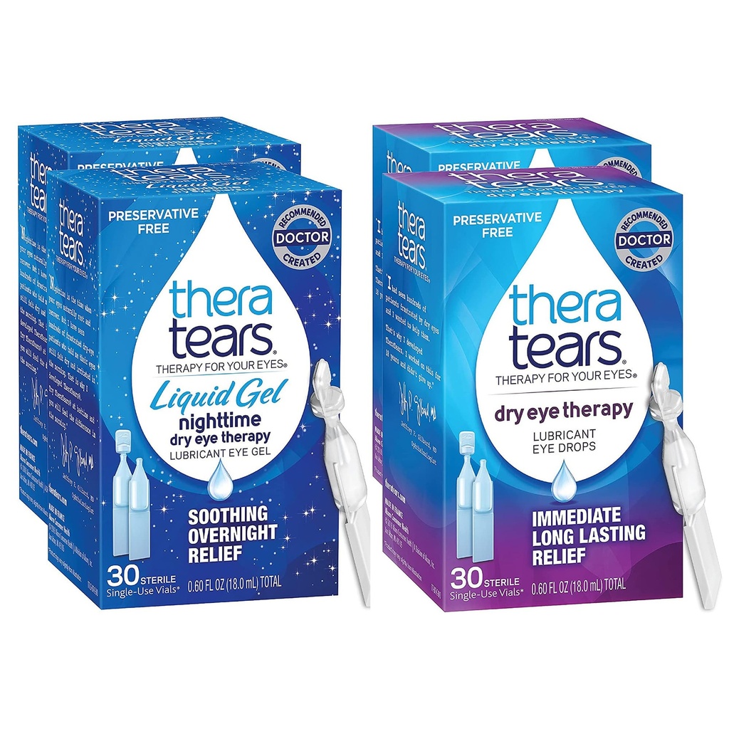 TheraTears Nighttime Therapy Eyedrops Lubrificantes para Olhos Secos, Grátis Preservativo, Frascos de Uso Único, Clear, 60 Count, 0.6 Fl Oz com TheraTears Eye Drops para Olhos Secos, 60 Count Single-Use Vials