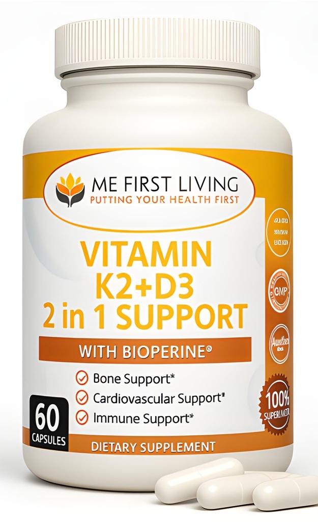 Me primeira vida vitamina D3 K2 suplemento osso e coração saúde não-GMO Fórmula 125 MCG vitamina D3 & 100 MCG vitamina K2 MK-7 fácil de engolir vitamina D & K complexo com cálcio