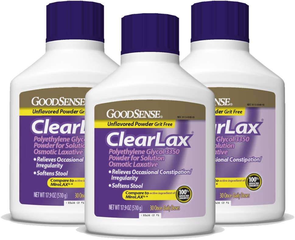 Bom senso ClearLax, Polietileno Glicol 3350 Pó para Solução, Laxante Osmótico, 53.7 Oz, pacote de 3