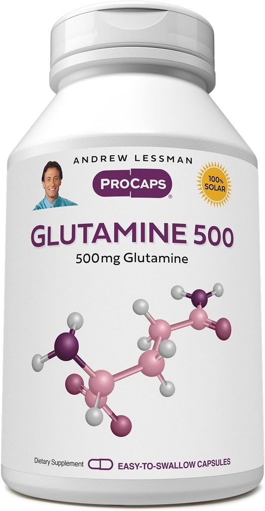 ANDREW LESSMAN Glutamina 500 mg - 60 Cápsulas - Forma Aminoácido. Suporta Músculo Esquelético, Saúde Gastrointestinal. Mantém os rins saudáveis, fígado, coração, cérebro. Cápsulas fáceis de usar.