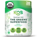 KOS Organic Super Greens Powder Erythritol Free - Planta Based Superfood Mistura com espirulina, chlorela & Wheatgrass - USDA Certified Organic, Green Juice Smoothie - Apple Flavor - 28 Servings