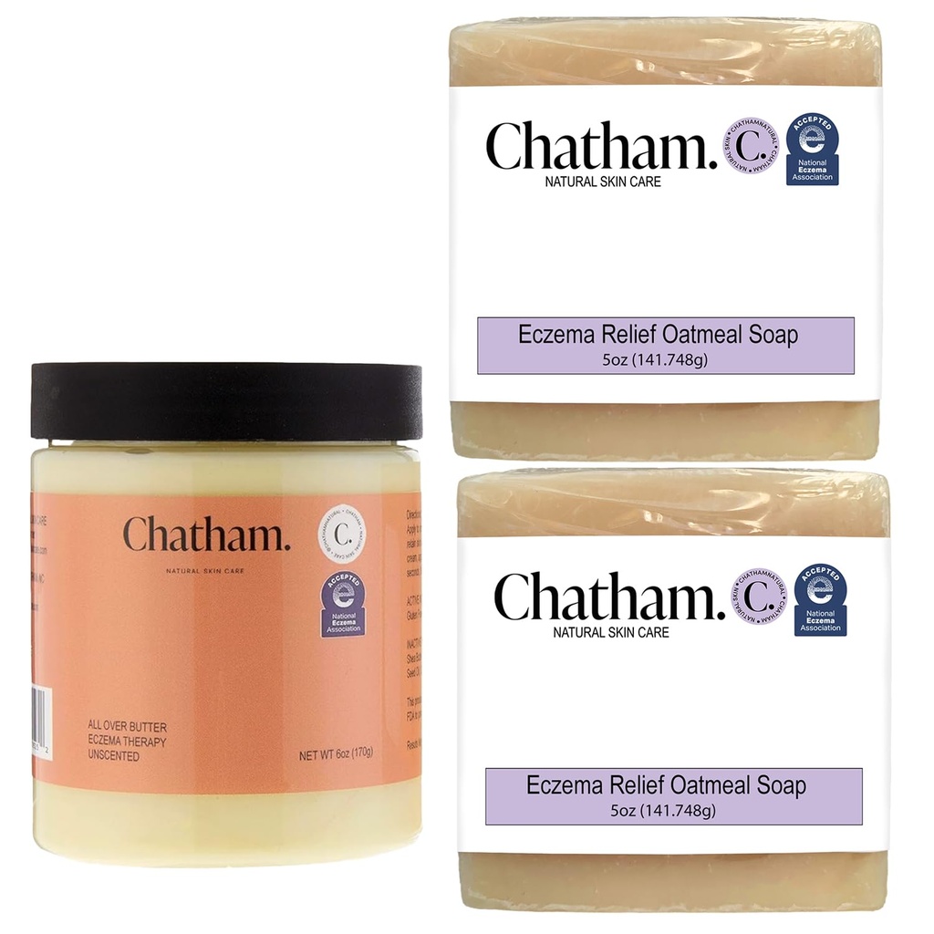 Chatham Natural Skin Care Over Butter Eczema Therapy 6 onças e 2 x Eczema Alívio Saboneteira Bares 5 oz Bundle