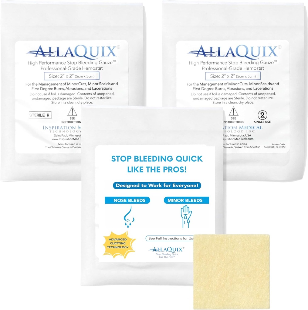 Paragem de alto desempenho Bleeding Gauze Pads – 3-Pack (2"x2")