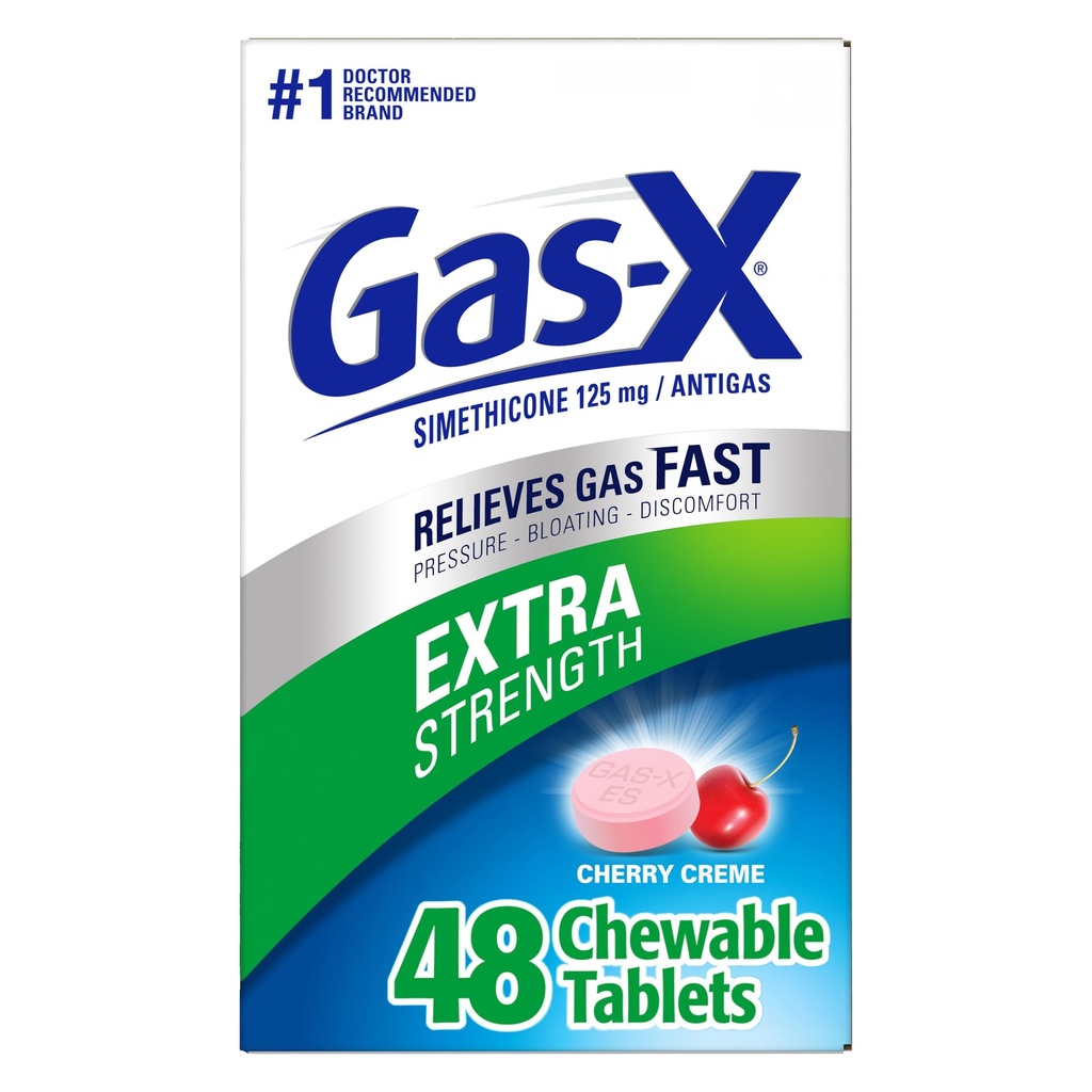 Comprimidos de alívio de gás mastigáveis com Simethicone 125 mg, Cereja - 48