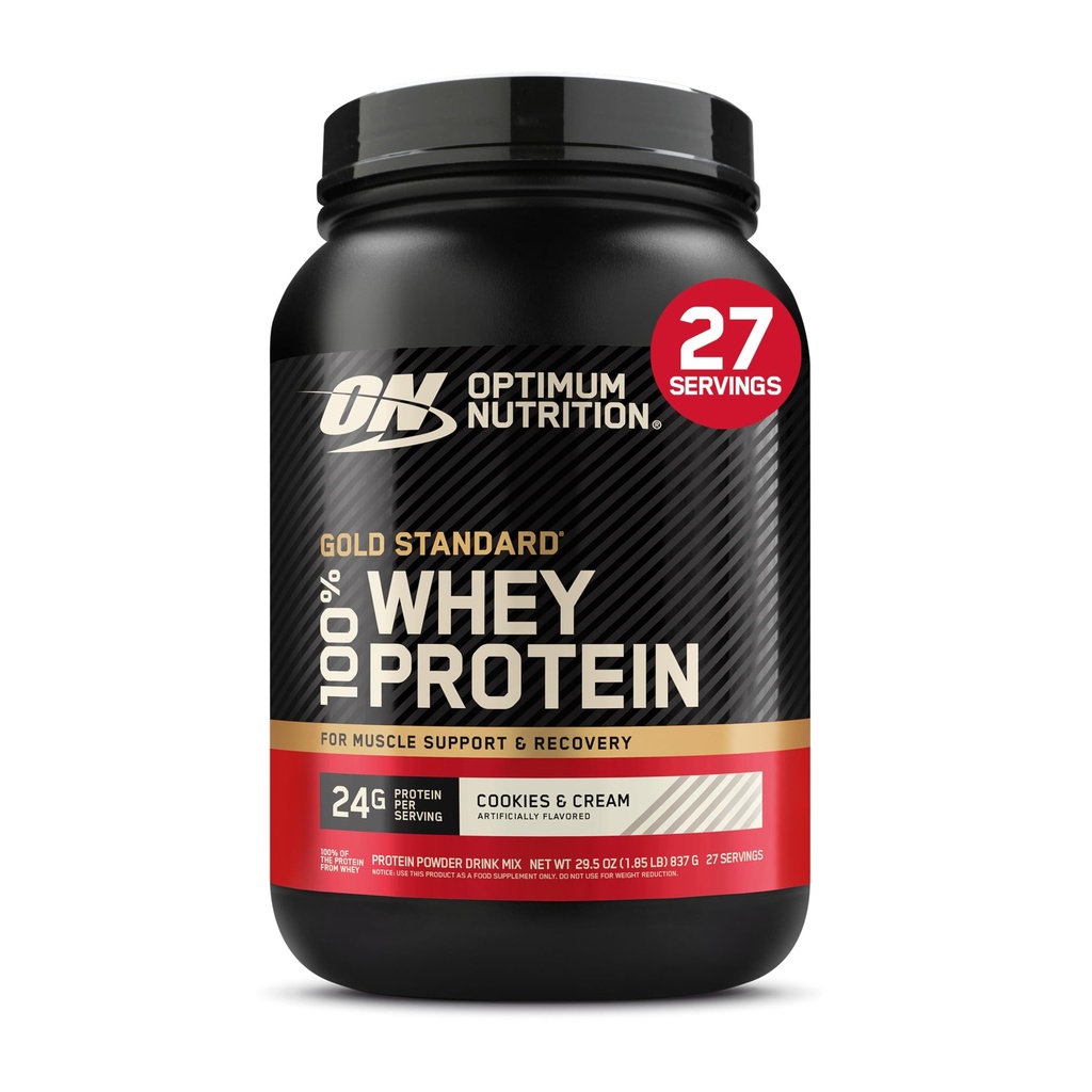 Otimum Nutrition Gold Standard 100% Whey Protein Powder, Cookies & Cream, 2 libras (Packaging May Vary)
