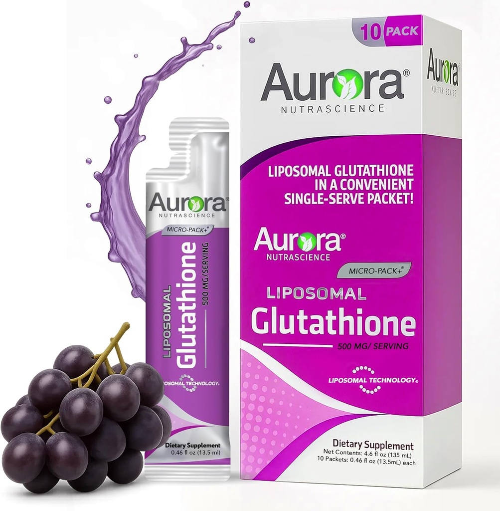 Aurora Nutrascience Micro-Liposomal Líquido Glutationa, Immune & Antioxidante Gut suplemento de apoio à saúde, 500 mg por serviço, Sem glúten, Não-GMO, Açúcar-livre, 10 pacotes de serviço único