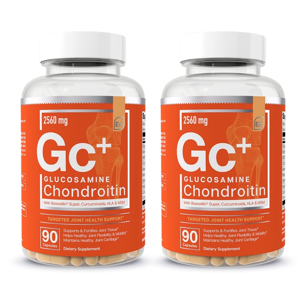 Elementos essenciais Glucosamina Condroitina HSH Boswellia Serrata Suplemento de Ácido Hialurónico Apoio Conjunto Suplemento Antioxidante para Flexibilidade - 180 Cápsulas (2-Pack)