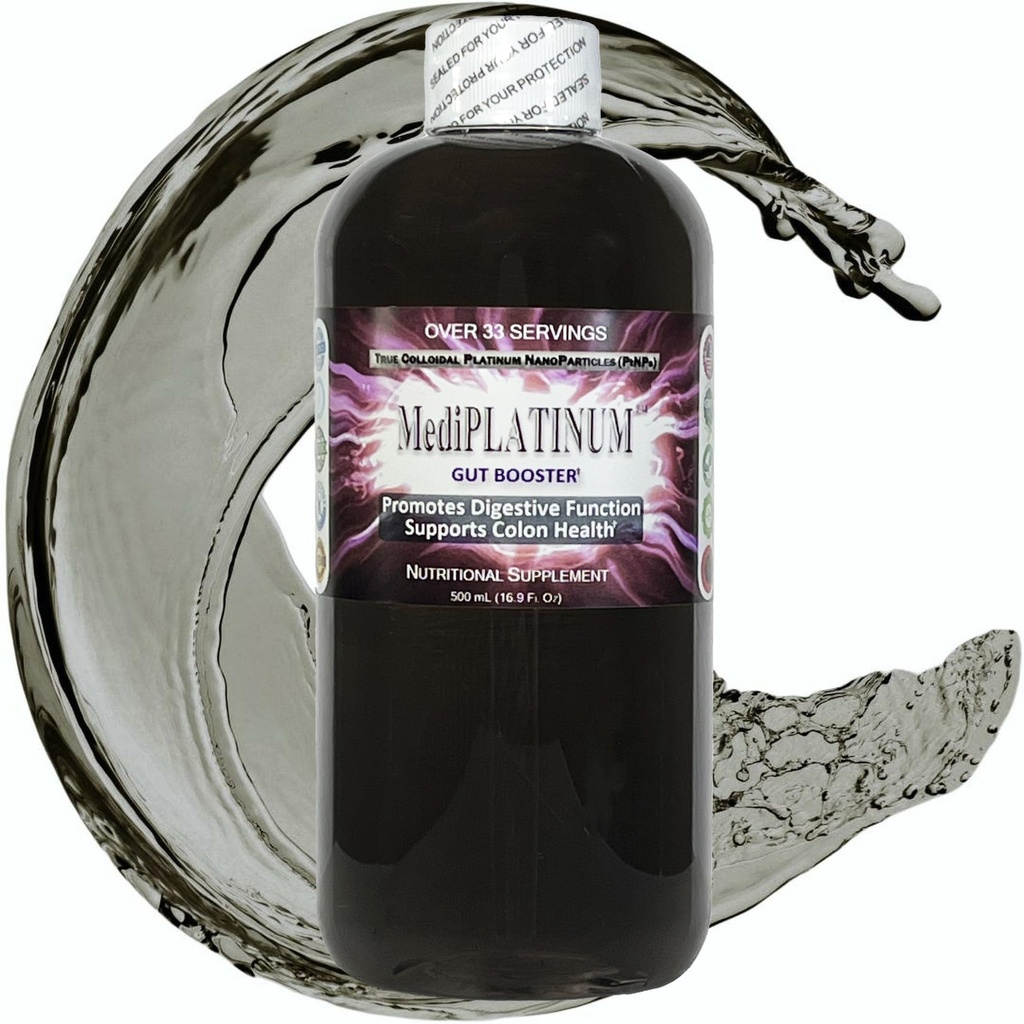 Mediplatinum Gut Booster True Platinum Colloidal PtNP Suplemento nutricional - 500 ml (16.9 Fl Oz) em garrafa de plástico transparente BPA-livre