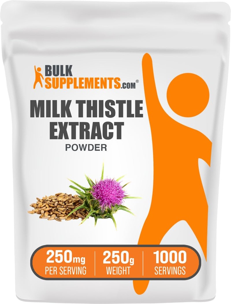 BulkSupplements.com Extrato de cardo de leite em pó - Suplemento de ervas, Suplemento de cardo de leite - sem glúten, 250mg por serviço, 250g (8.8 oz) (Pack of 1)