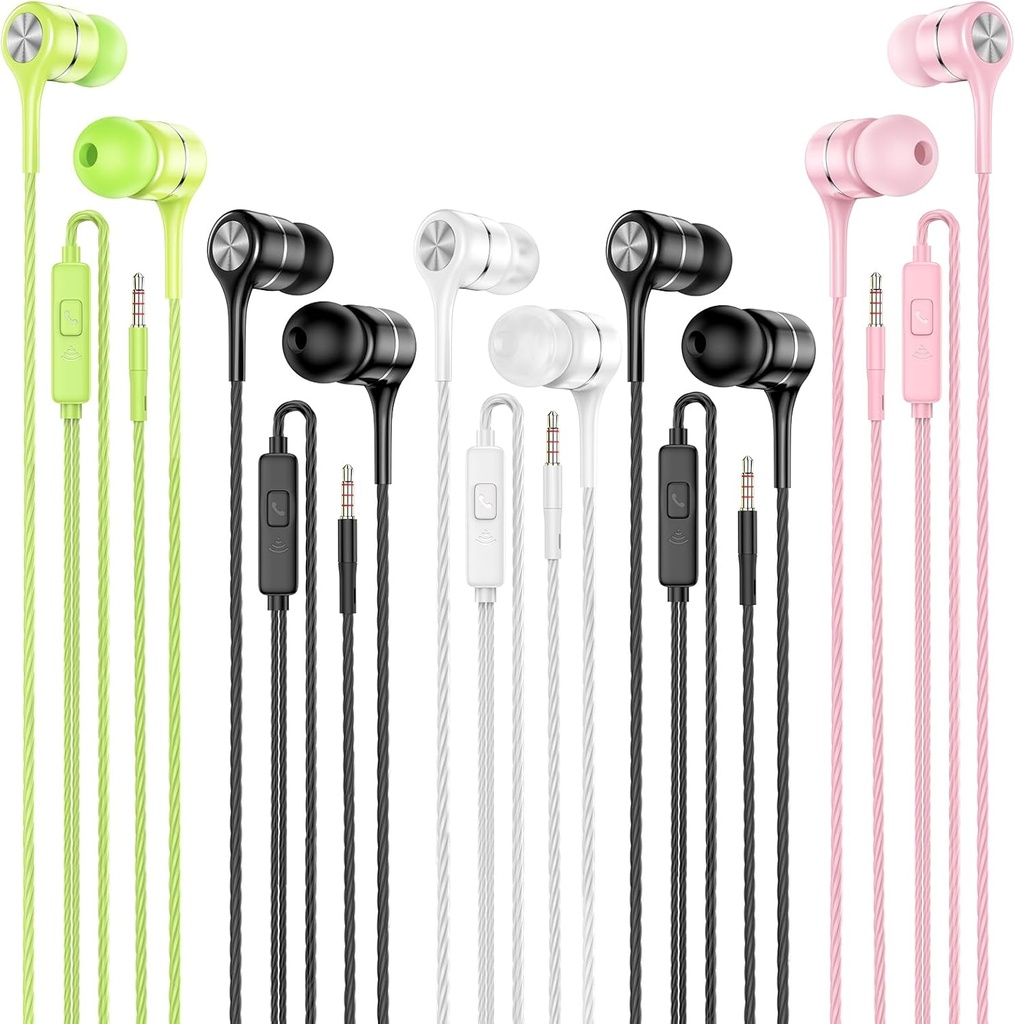 Earbuds com fio com Microphone 5 Pack, fones de ouvido com baixo pesado, fones de ouvido de alta qualidade de som Compatível com iPad, laptop, MP3, Android Smartphones, se encaixa tudo 3,5 milímetros Jack Device