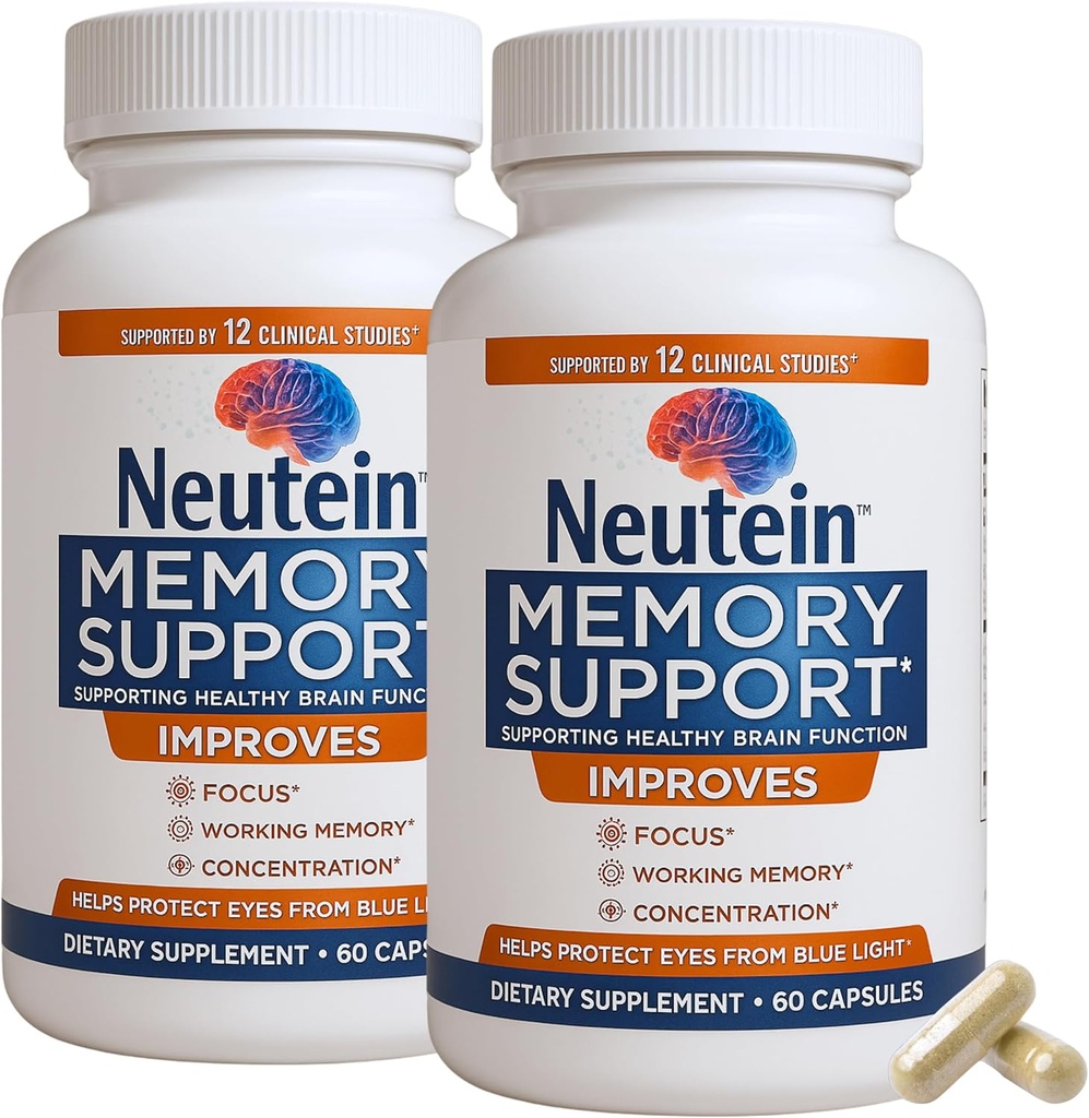 Natural Brain Booster for Memory, & Brain Health - Suplemento de suporte cognitivo baseado em plantas extra para adultos e idosos, Made in USA (2 Pack, 120 Cápsulas)