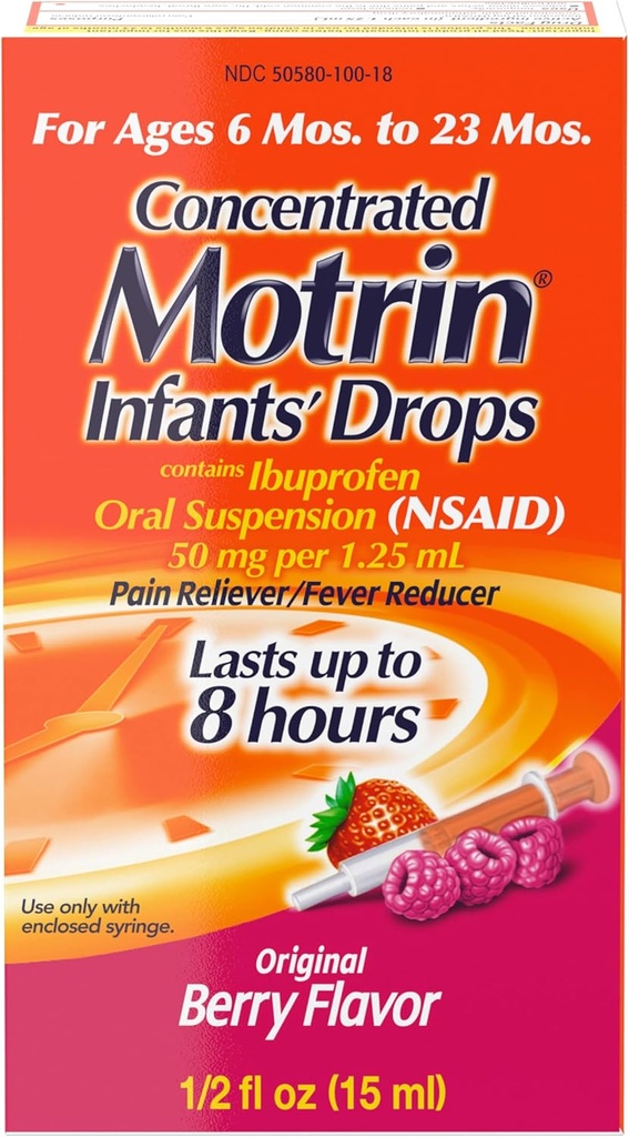 Gotas concentradas de Motrin, Redutor de Febre, Ibuprofeno, Berry Flavored.5 Oz