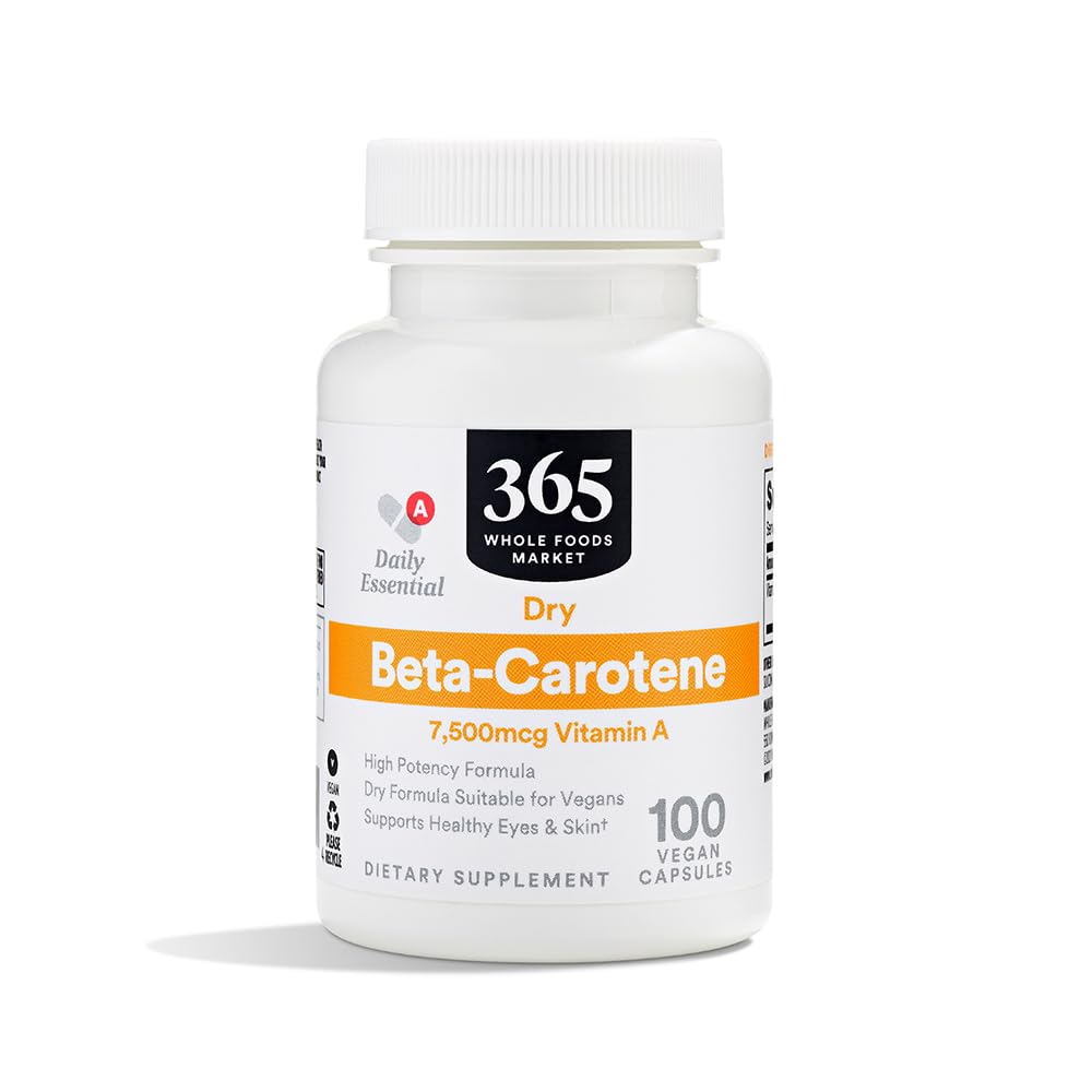 365 por Mercado inteiro de alimentos, Beta-Caroteno de alta potência, 7500mcg Vitamina A, 100 Cápsulas Vegan