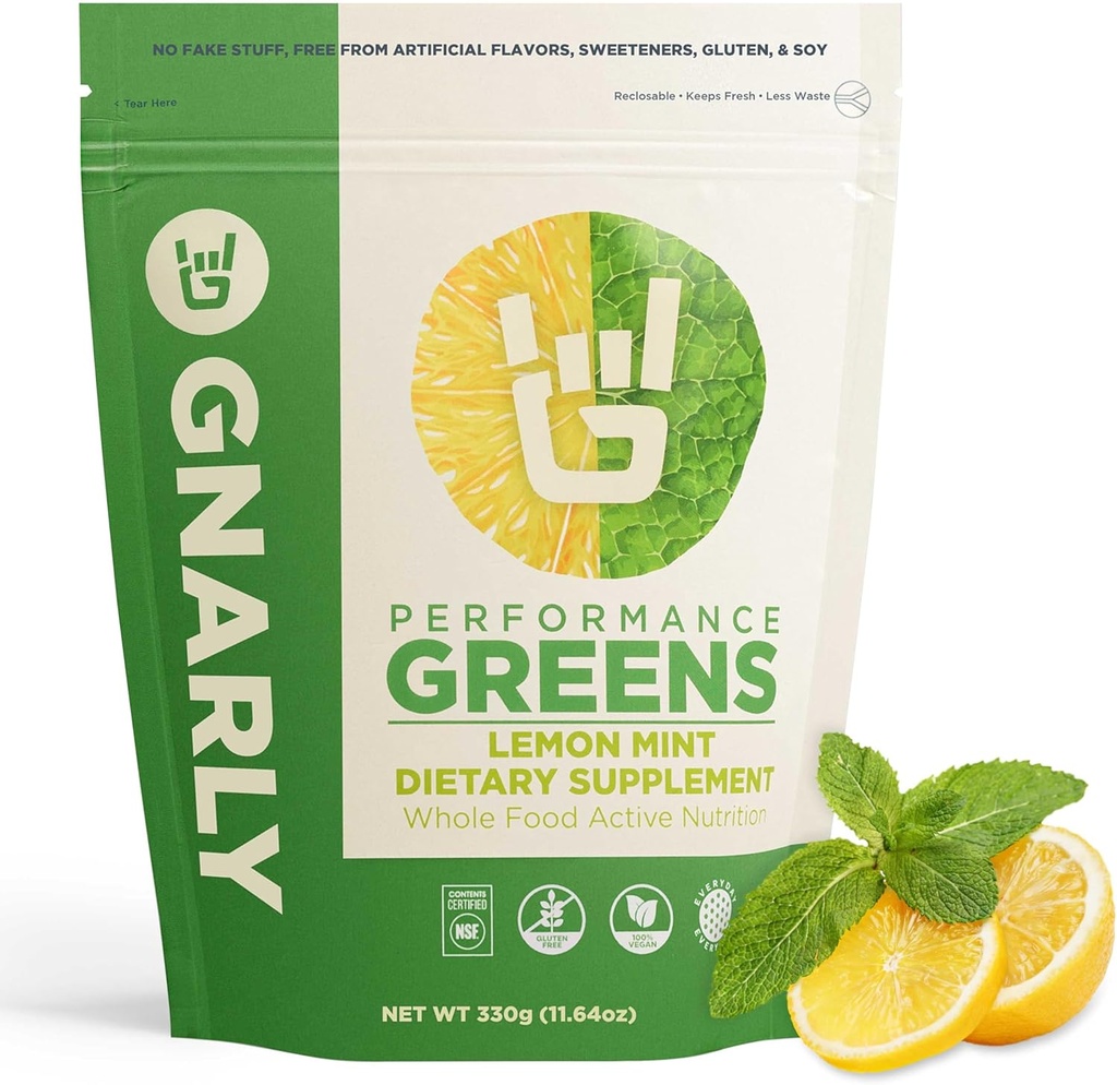 Gnarly Nutrition Greens Superfood Powder – Lemon Mint Performance Super Greens Powder – NSF Contents Certified – Organic, Probióticos & Essential Micronutrients - Lemon Mint, 11.64 oz