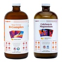 LIQUIDHEALTH Mega Energia B-Complexo e cálcio e magnésio Pacote de vitamina líquida para adultos - Aumentar o nível de energia natural, apoiar a saúde óssea e conjunta, Boost Imune System - Vegan, Não-GMO, EUA Made