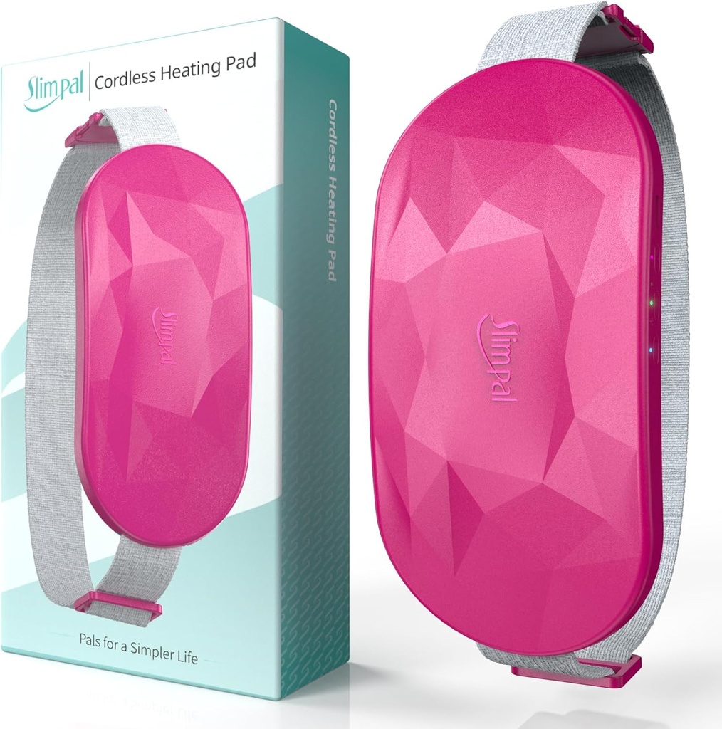 Almofada de aquecimento portátil Slimpal para Cãibras de período, elétrica de volta sem fio cintura barriga almofada de aquecimento para alívio do crânio menstrual, recarregável cinto de calor presentes para sua mulher mulher mulher, rosa escuro
