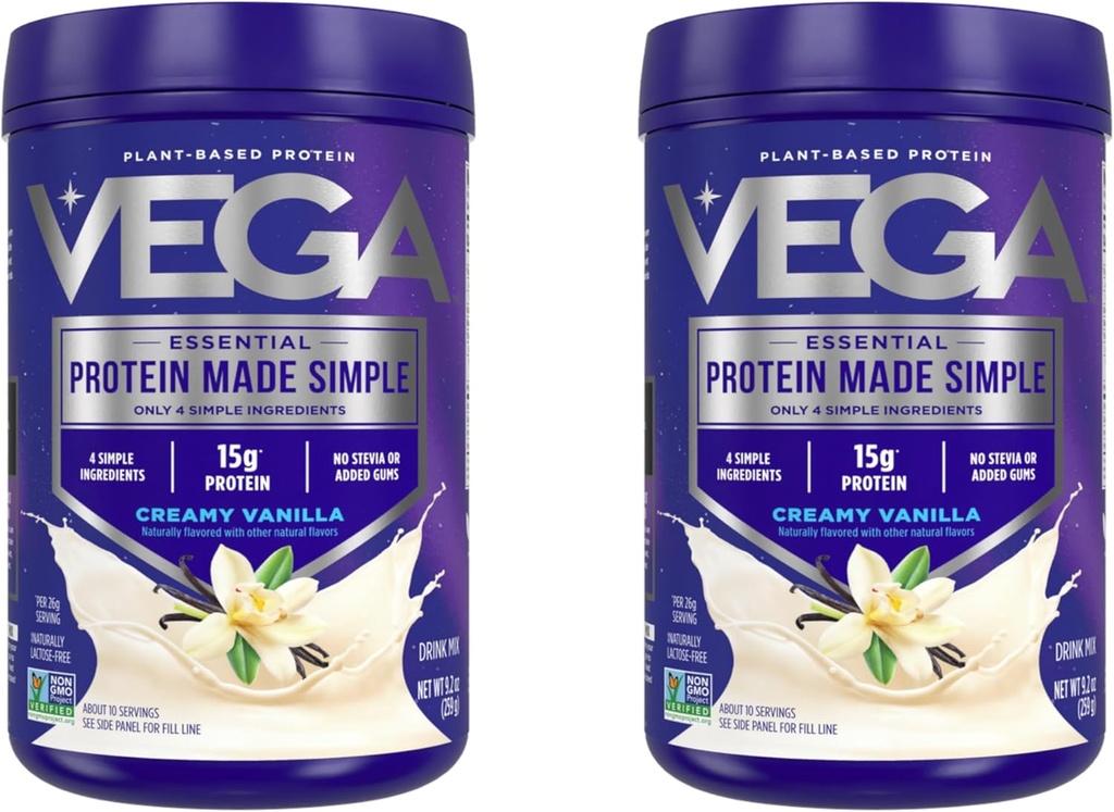 Vega proteína feita simples proteína em pó, Baunilha - Stevia livre, Vegan, planta baseada, saudável, sem glúten, proteína de ervilha para mulheres e homens, 9.2 onças (Pacote de Maio Vary) (Pacote de 2)