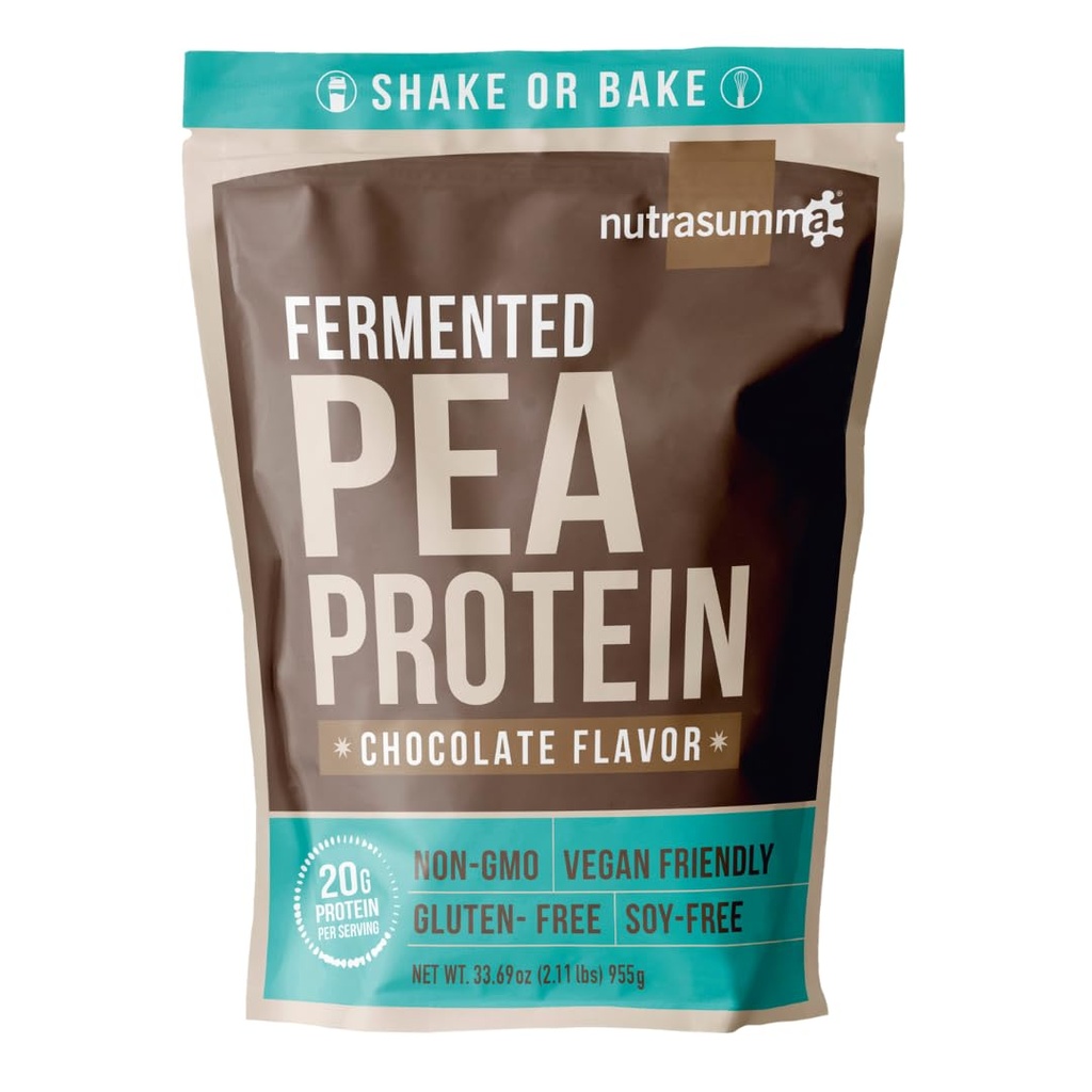 Nutrasumma ervilha proteína pó, sabor de chocolate Vegan, 100% planta baseada, Sem adoçantes artificiais, Não OGM, Sem glúten e soja livre, 2.11 LB
