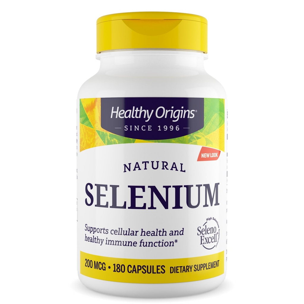 Origens saudáveis Selênio 200 mcg, 180 Cápsulas - SelenoExcell alta biodisponibilidade Selênio fermentado Orgânica - Suporta função do sistema imunológico, saúde da tireóide e suporte celular saudável