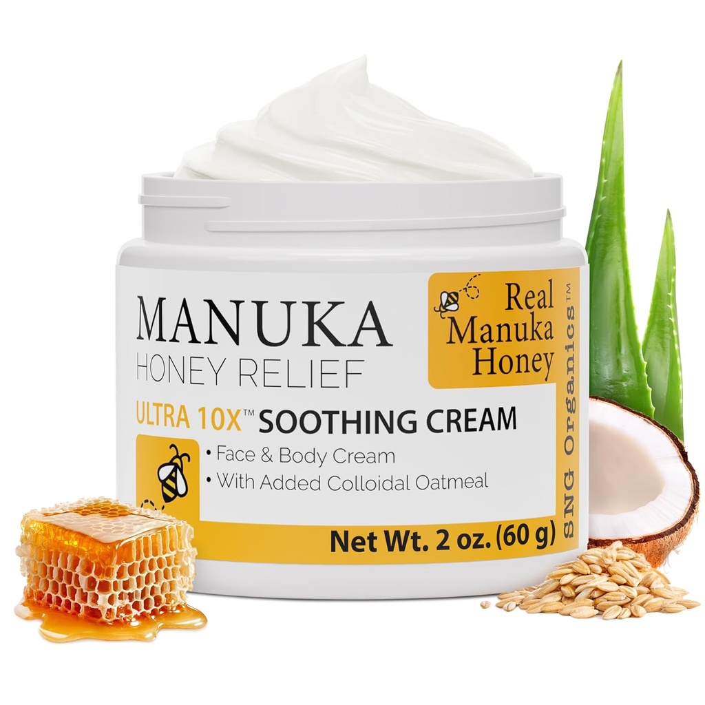 Super Natural Goods Manuka Honey Cream (2 onças) – Hydrating Lotion para todos os tipos de pele Adequado para crianças e adultos