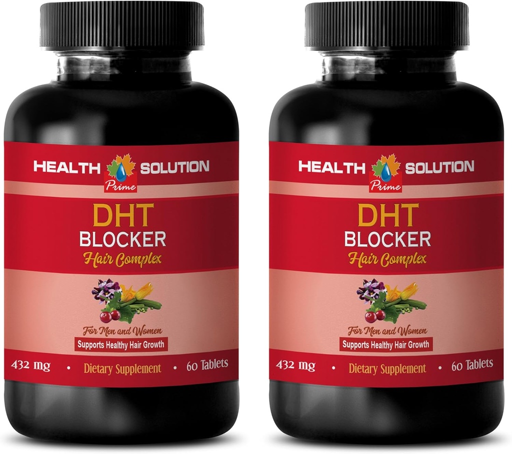 Cabelo Crescimento Vitaminas cabelo sem biotina - DHT Blocker Hair Complex - para homens e mulheres - Apoio Crescimento saudável do cabelo - Saw Palmetto Extract Cápsulas - 2 garrafas 120 comprimidos revestidos
