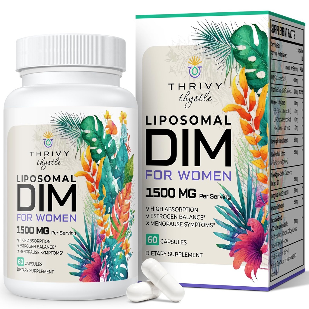 Suplemento DIM lipossômico - 1500 mg Mulheres DIM Suplemento - Suplementos Estrogênio Contenha vitamina E, Primrose da noite, Cohosh preto, Ómega-3 ácidos gordos