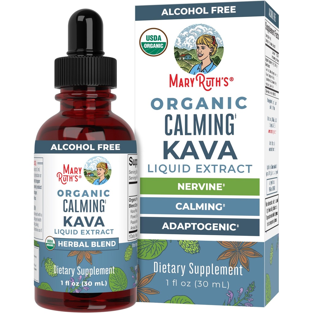 MaryRuth Organics, Drop Suplemento de ervas, Calma & Relaxação, Pacote de 1, USDA Kava Root, Açúcar / Gluten Free, Suporte para dormir, Calma & Stress Relief, Vegan, Não-GMO, 30 Servings