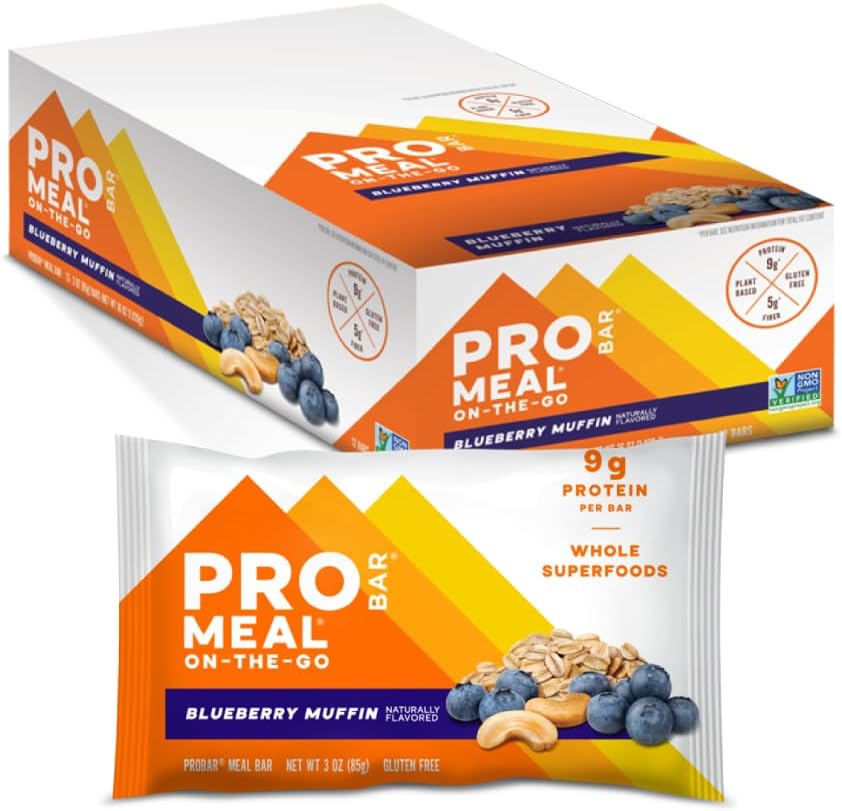 PROBAR - Barra de farinha, Muffin de mirtilo, Não-GMO, Sem glúten, Saudável, Baseada em Plantas, Ingredientes de alimentação integral, Energia Natural (12 Conde)