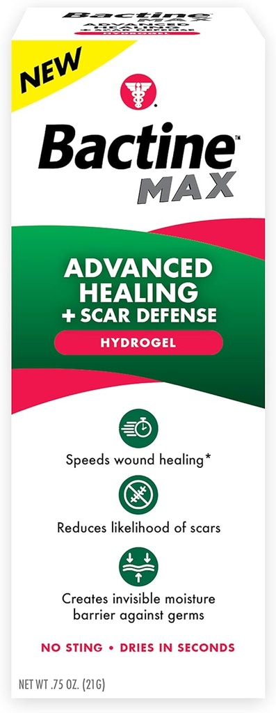 Bactine MAX Advanced Healing Hydrogel with Scar Defense - Mais rápido-Healing & First Aid Infection Protection with Natural Ingredients - Scar Prevention Gel - 0.75oz