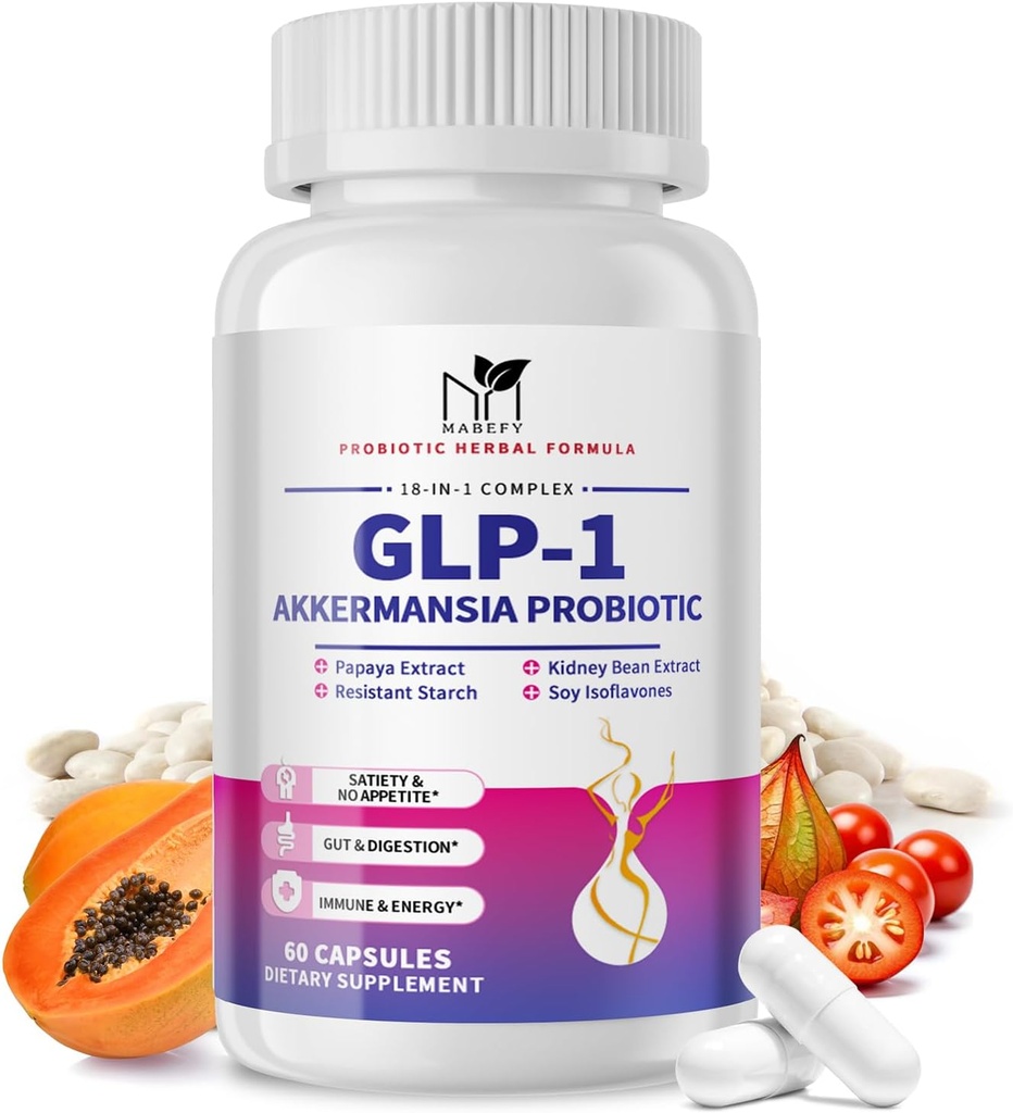Suplemento Probiótico Akkermansia para Mulheres e Homens, Prebióticos naturais para Digestivo, Gut Saúde, Energia, Saúde Geral, Suplemento Digestivo com Soja lsoflavonas, Bromelaína, 60 Cápsulas
