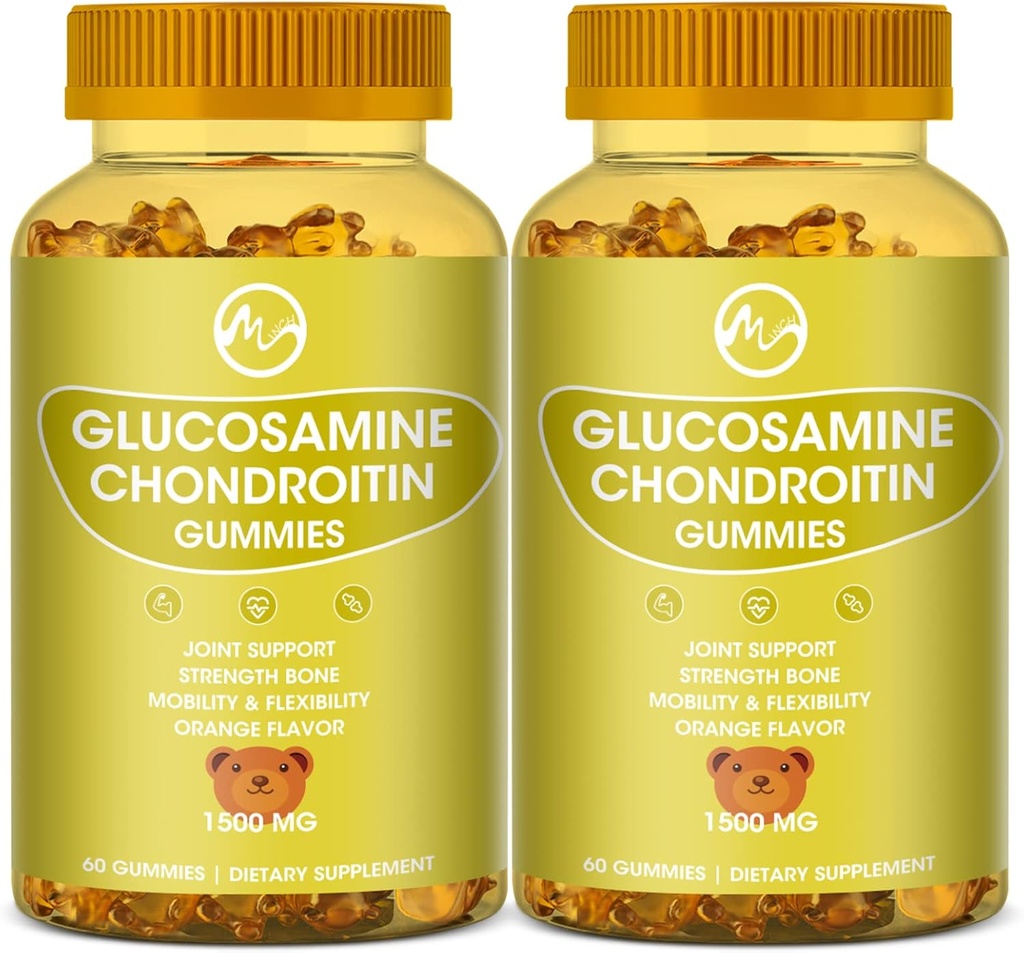 Glucosamina Condroitin Gummies com HSH - 1500mg Força Extra para Apoio Conjunto, Suporte Imune - para Adultos, Homens e Mulheres, 60 Count, Embalagens de 2