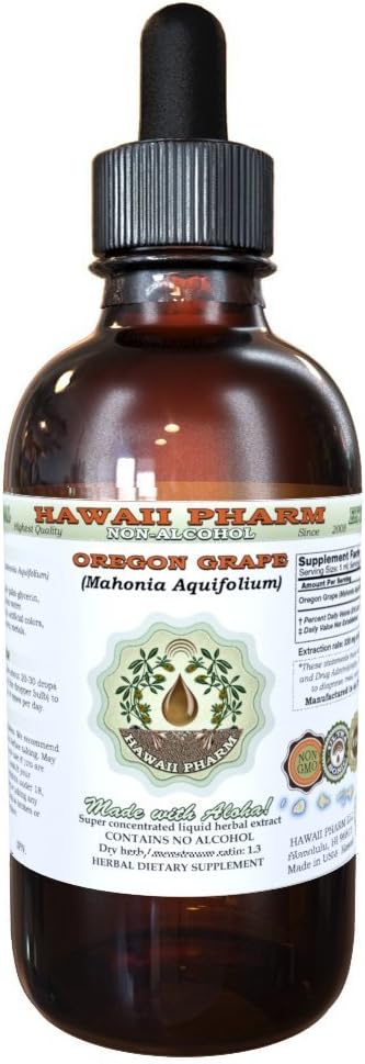 Hawaii Pharm Oregon Grape Alcohol-Free Liquid Extract, Oregon Grape (Mahonia aquifolium) Secado Glicerite raiz suplemento de ervas naturais, EUA 2 onças