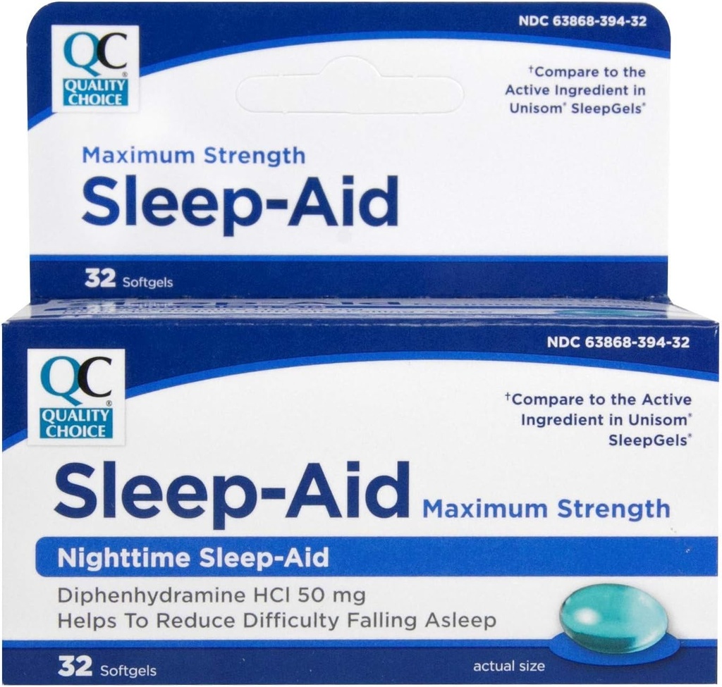 Qualidade Escolha Max Força Ajuda para o sono, Nighttime Sleep Aid Difenidramine HCI 50 mg, Não hábito que forma para a insônia ocasional, Fácil de engolir Softgels, 32 Contar garrafa