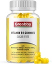 Vitamina B1 Gummies - Benfotiamina 300mg & Thiamine 100mg, Livre de Açúcar, Suplemento Mastigável Complexo Vitamina B, Impulso de Energia e Sistema Nervoso Saúde para Mulheres Homens, 60 Gummies