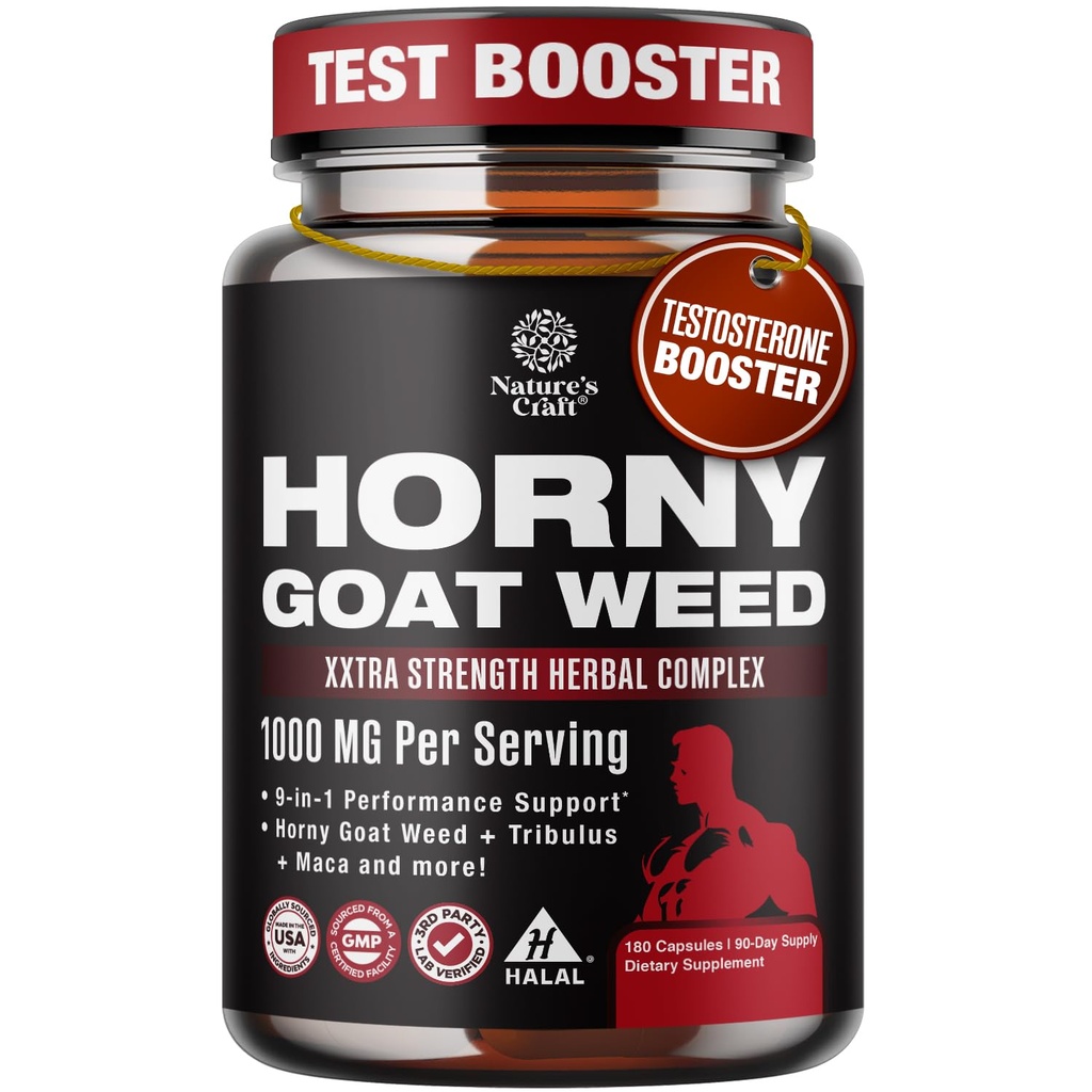 Erva de cabra com tesão para homens - Suplemento masculino de força extra com Raiz de Maca Preto, Tongkat Ali, Saw Palmetto & Panax Ginseng Extract para resistência e energia - 180 Cápsulas