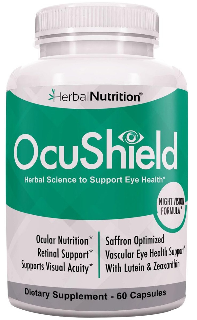 OcuShield Eye Health Vitamina Suporte para olhos saudáveis, Visão noturna com Saffron, Lutein & Zeaxantina, Nutrientes Oculares para proteger e estimular a saúde ocular, Uma garrafa