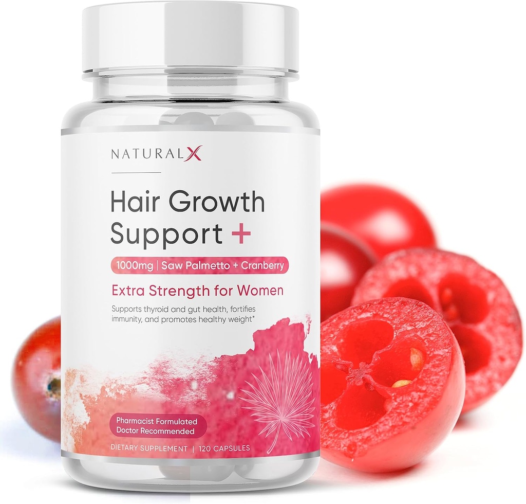 Serra Palmetto para mulheres - DHT Blocker Suplemento de crescimento do cabelo - 1500mg Serra Palmetto com cranberry para suporte de perda de cabelo anti-, Vitaminas para cabelo mais grosso, cabelo mais cheio e recrescimento (30-dia de fornecimento)